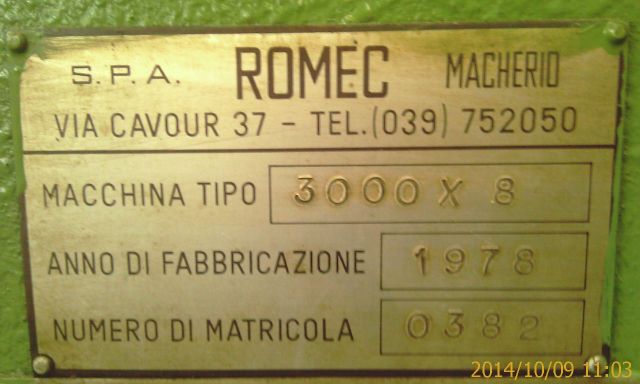 CESOIA ROMEC 3000 X 8 mm MACHINE SHEARS USED 4 5 6 8