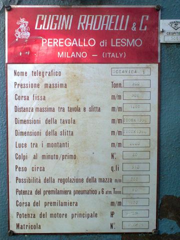 PRESSA 300 TON USATA RADAELLI PRESS ECCENTRIC 300 TON USED RADAELLI MECHANICAL STAMPING 300 TON PRESSA ECCENTRICA 300 TON USATA RADAELLI MECCANICA PRESSES 01 PRESSA 300 TON USATA RADAELLI PRESS ECCENTRIC 300 TON USED RADAELLI MECHANICAL STAMPING 300 TON PRESSA ECCENTRICA 300 TON USATA RADAELLI MECCANICA PRESSES 01